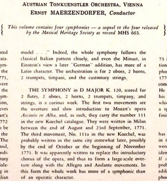 Wolfgang Amadeus Mozart /  Austrian Tonkuenstler Orchestra*, Ernst Maerzendorfer* : Symphonies: K. 96, K. 120, K. 97, K. 161 & 163 (LP)
