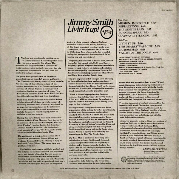 Jimmy Smith : Livin' It Up! (LP, Album, Club)