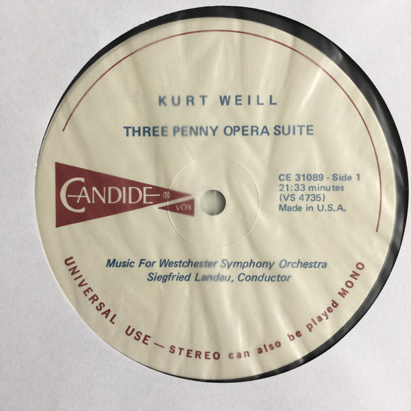 Kurt Weill, Robert Kurka, Siegfried Landau, Music For Westchester Symphony Orchestra* : Three Penny Opera Music (Kleine Dreigroschenmusik) / The Good Soldier Schweik (LP, Album)