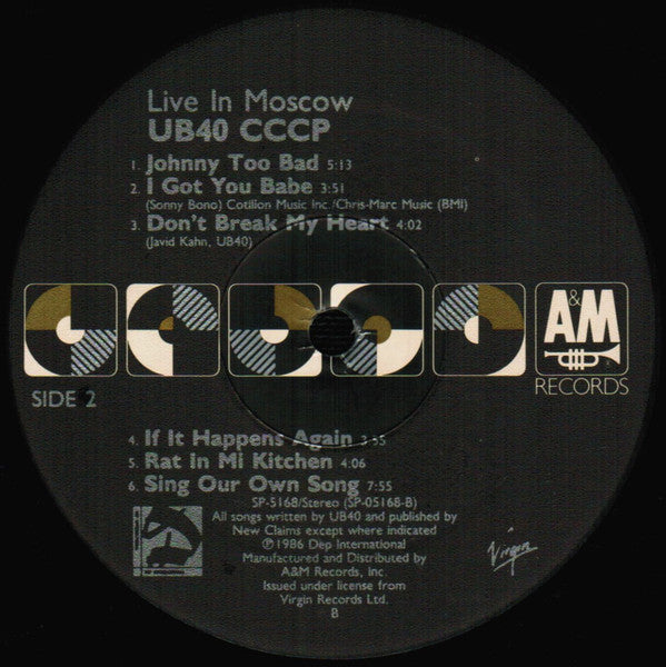 UB40 : CCCP - Live In Moscow (LP, Album, EMW)