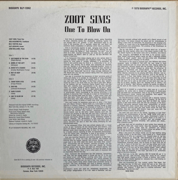 Zoot Sims : One To Blow On (LP, Album, RE)