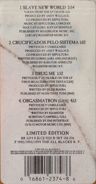 Sepultura : Slave New World (10", S/Sided, Etch, Ltd, Ora)
