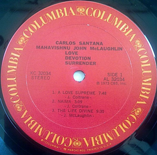 Carlos Santana & Mahavishnu John McLaughlin* : Love Devotion Surrender (LP, Album, Ter)