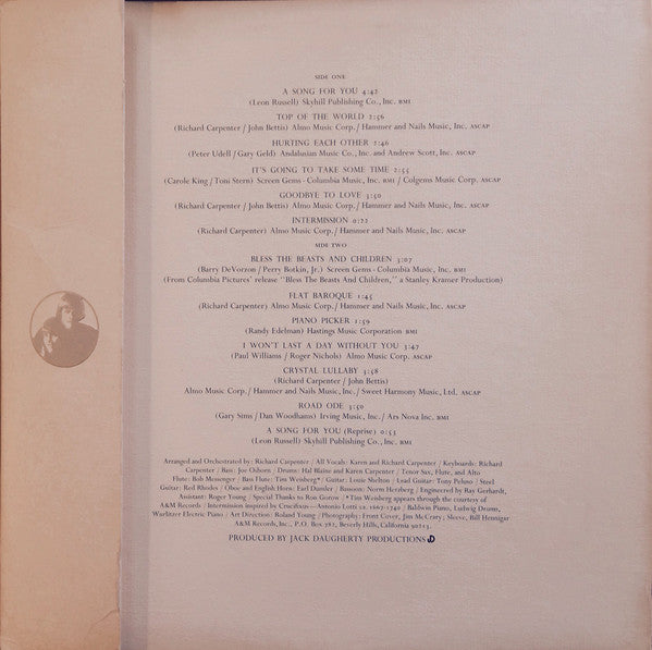 Carpenters : A Song For You (LP, Album, Promo)