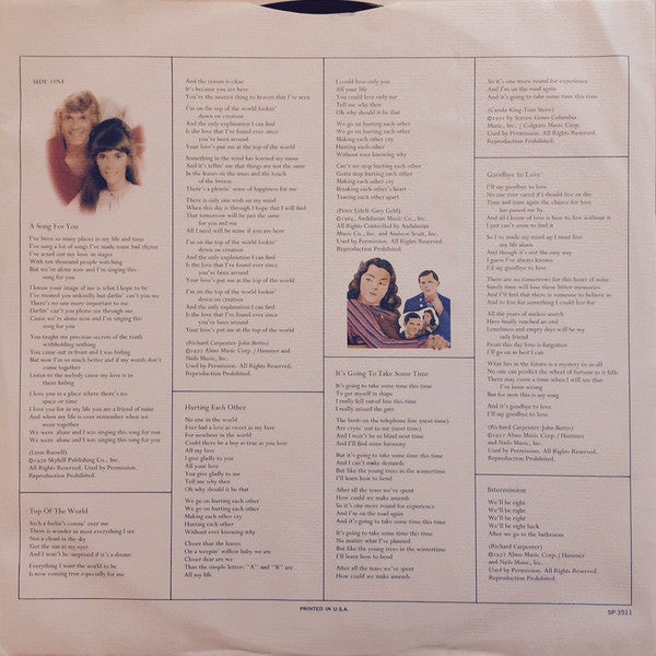 Carpenters : A Song For You (LP, Album, Promo)