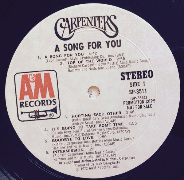 Carpenters : A Song For You (LP, Album, Promo)
