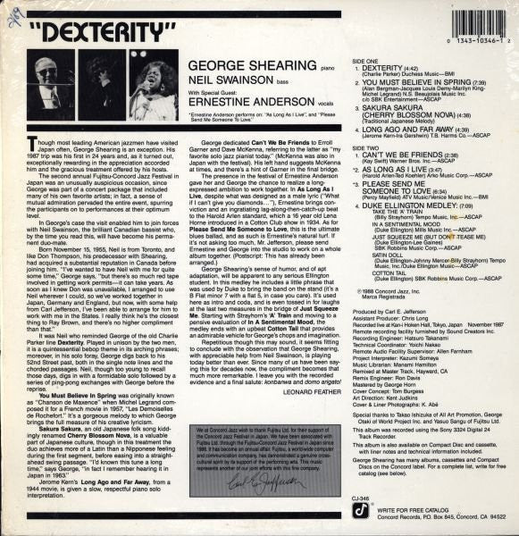 George Shearing With Special Guest Ernestine Anderson : Dexterity (LP, Album)