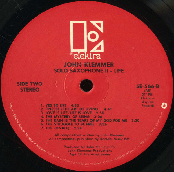 John Klemmer : Solo Saxophone II - Life (LP, Album)