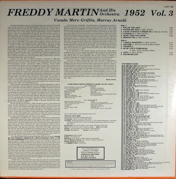 Freddy Martin And His Orchestra : The Uncollected Freddy Martin, Vol. 3, 1952 (LP, Mono)