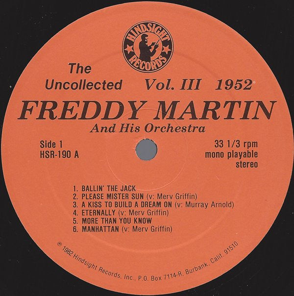 Freddy Martin And His Orchestra : The Uncollected Freddy Martin, Vol. 3, 1952 (LP, Mono)