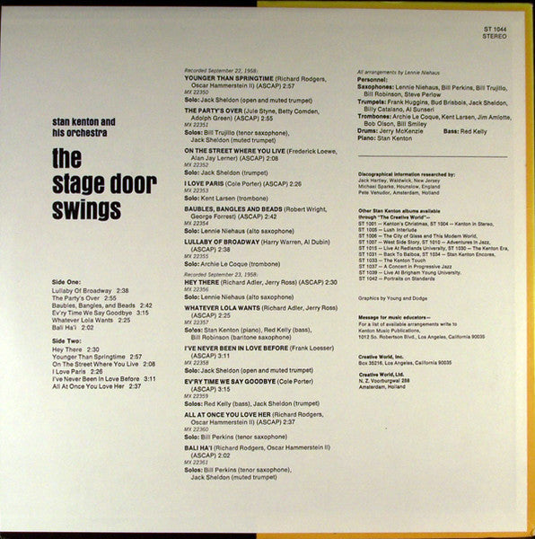 Stan Kenton And His Orchestra : The Stage Door Swings (LP, Album, RE)