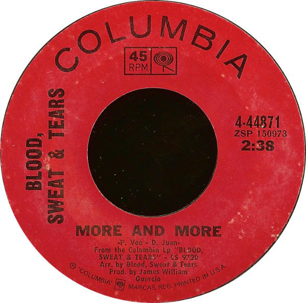 Blood, Sweat & Tears* : Spinning Wheel / More And More (7", Single, Styrene, Pit)