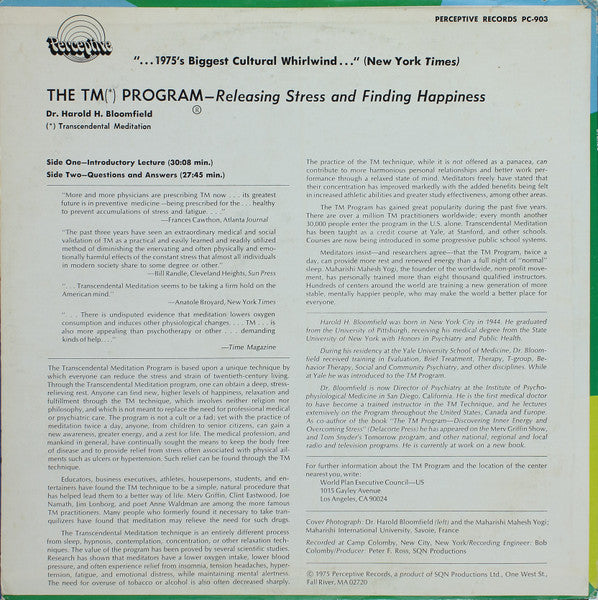 Dr. Harold Bloomfield, M.D. : The T.M. Program (LP)