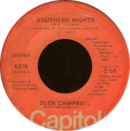 Glen Campbell : Southern Nights (7", Single, Win)