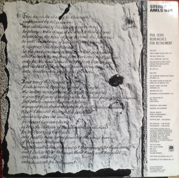 Phil Ochs : Rehearsals For Retirement (LP, Album)