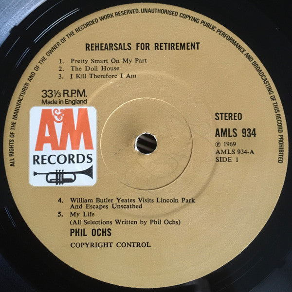 Phil Ochs : Rehearsals For Retirement (LP, Album)