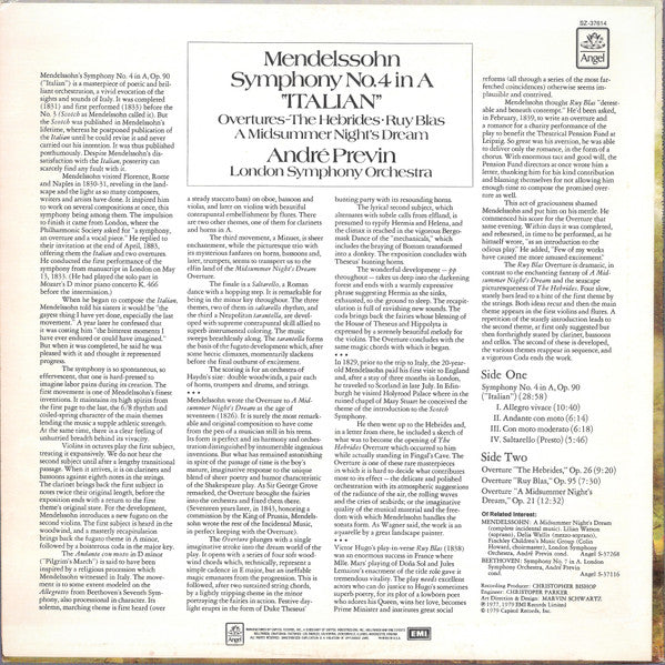 Mendelssohn* - André Previn, London Symphony Orchestra : Symphony No.4 In A "Italian" / Overtures (LP)