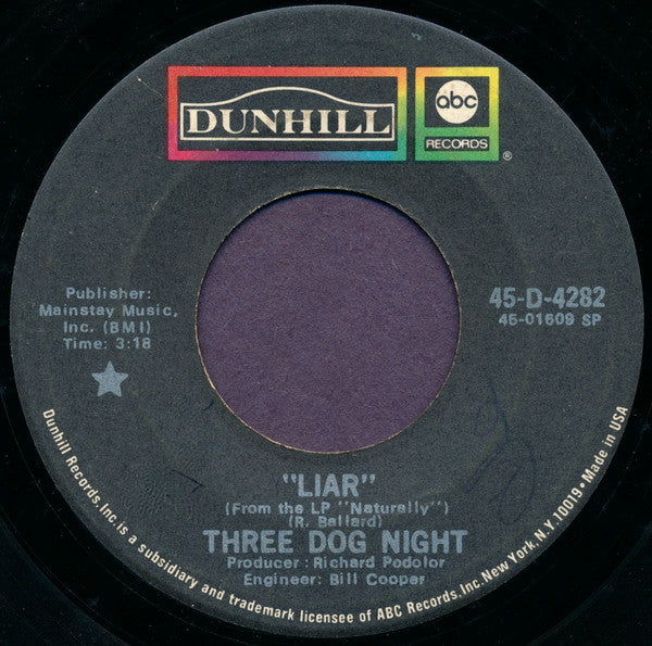 Three Dog Night : Liar (7", Single)