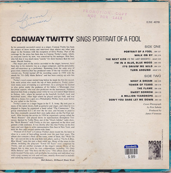 Conway Twitty : Portrait Of A Fool (LP, Album)