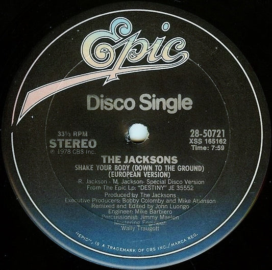 The Jacksons : Shake Your Body (Down To The Ground) (European Version) (12", Single)