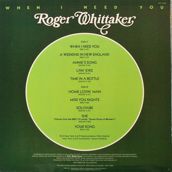Roger Whittaker : When I Need You (LP, Album)