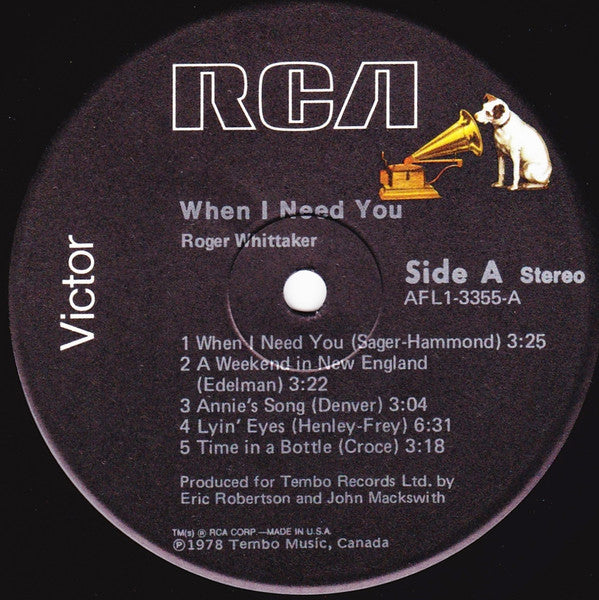 Roger Whittaker : When I Need You (LP, Album)