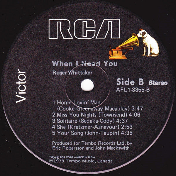 Roger Whittaker : When I Need You (LP, Album)