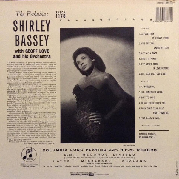 Shirley Bassey : The Fabulous Shirley Bassey (LP, Album, RE)