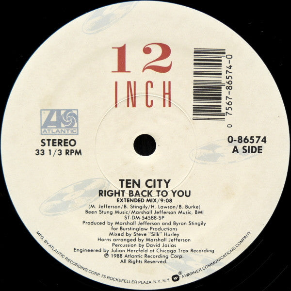 Ten City : Right Back To You (12", SP)