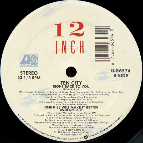 Ten City : Right Back To You (12", SP)