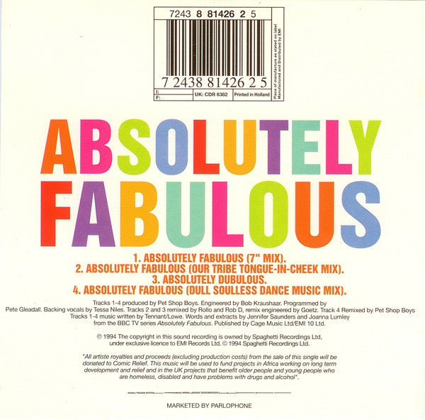 Absolutely Fabulous Produced By Pet Shop Boys : Absolutely Fabulous (The Single) (CD, Single)