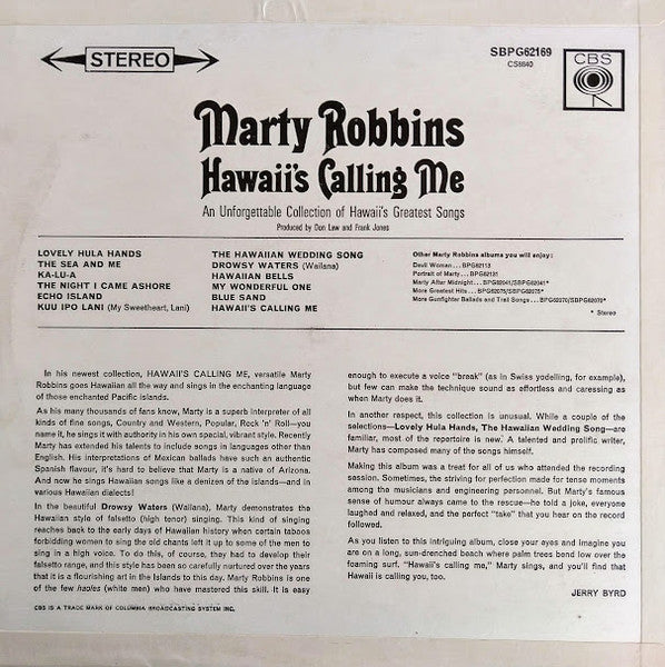 Marty Robbins : Hawaii's Calling Me (LP, Album, RE)