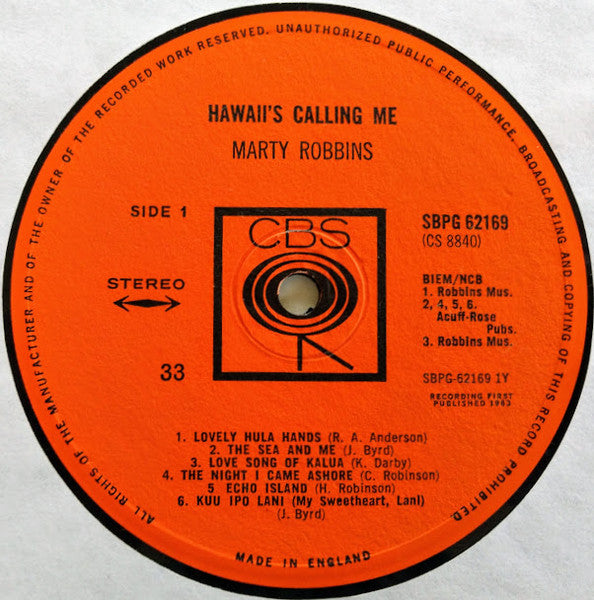 Marty Robbins : Hawaii's Calling Me (LP, Album, RE)