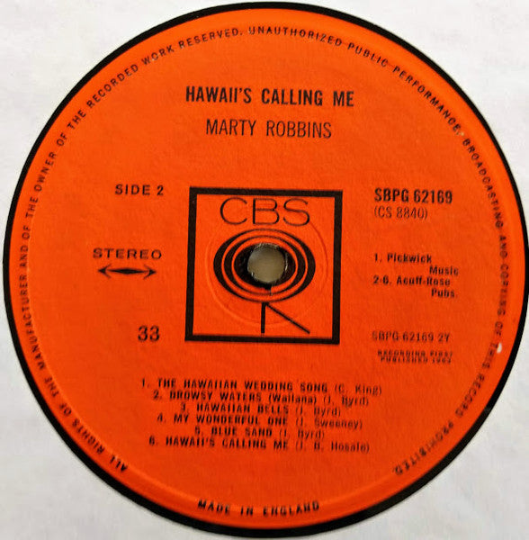 Marty Robbins : Hawaii's Calling Me (LP, Album, RE)