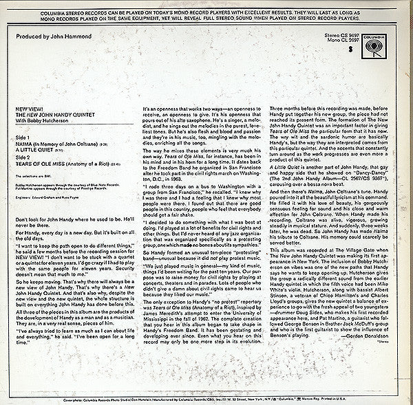 The New John Handy Quintet With Bobby Hutcherson : New View! (LP, Album, RE)