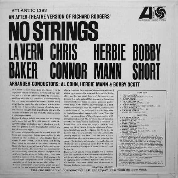 La Vern Baker* / Chris Connor / Herbie Mann / Bobby Short : Richard Rodgers' No Strings. An After-Theatre Version (LP, Album, Mono)