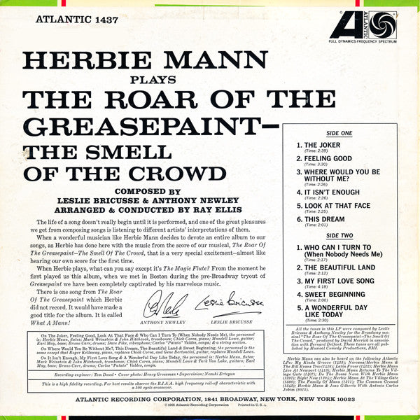Herbie Mann : The Roar Of The Greasepaint- The Smell Of The Crowd (LP, Album, Mono)