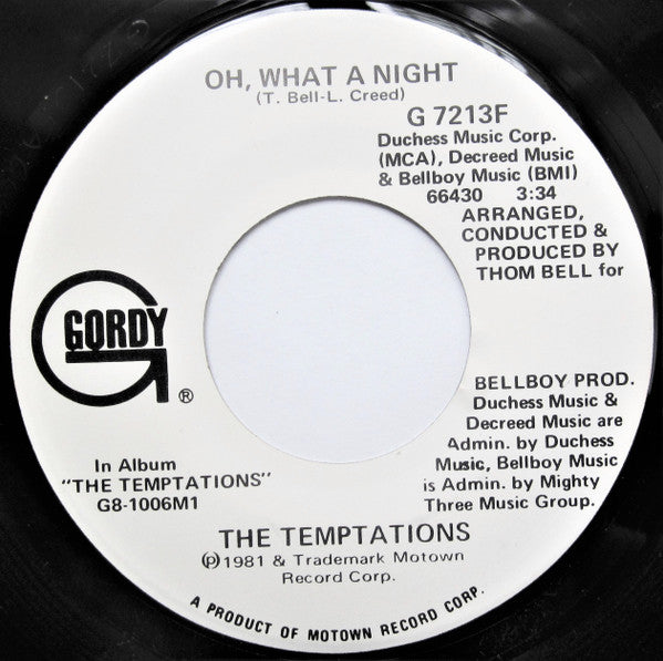 The Temptations : Oh, What A Night (7", Promo)