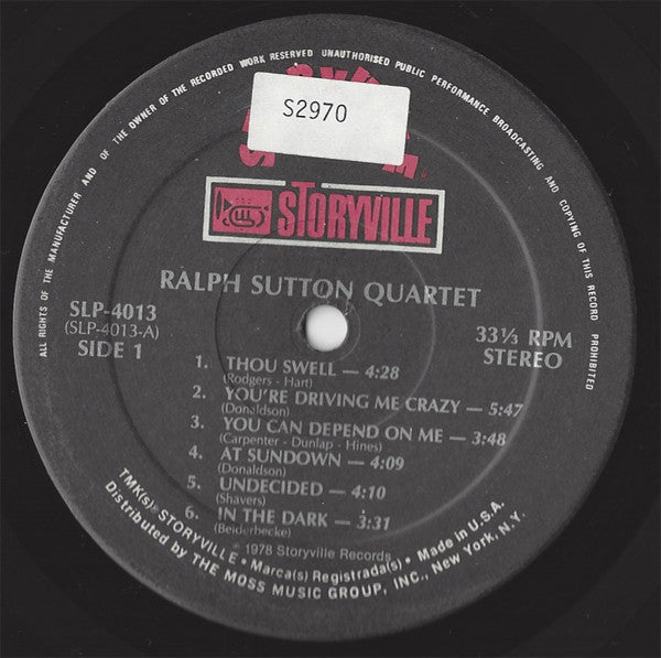 Ralph Sutton Quartet* : Ralph Sutton Quartet (LP)