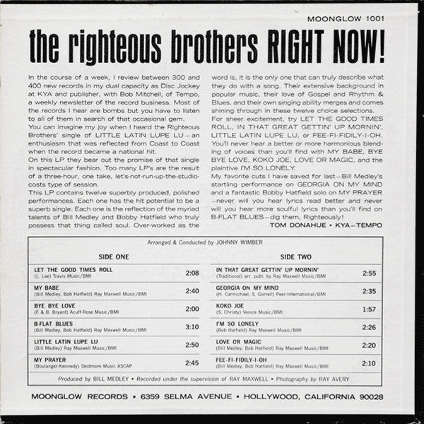 The Righteous Brothers : Right Now! (LP, Album, Mon)