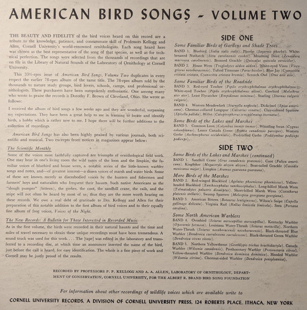 Professor A. A. Allen*, Professor P. P. Kellogg* : American Bird Songs - Volume Two (LP)