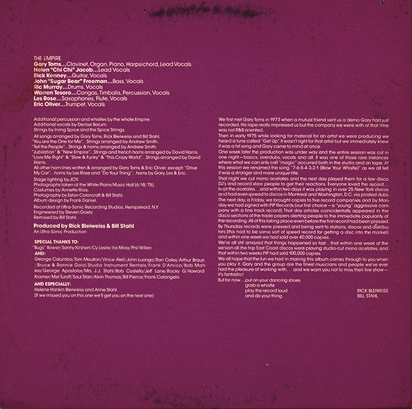 Gary Toms Empire : 7-6-5-4-3-2-1 Blow Your Whistle (LP, Album, Uni)