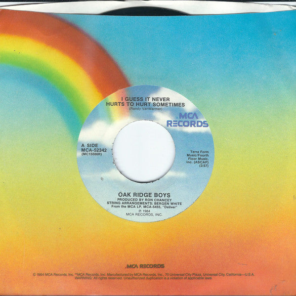 The Oak Ridge Boys : I Guess It Never Hurts To Hurt Sometimes (7", Single, Pin)