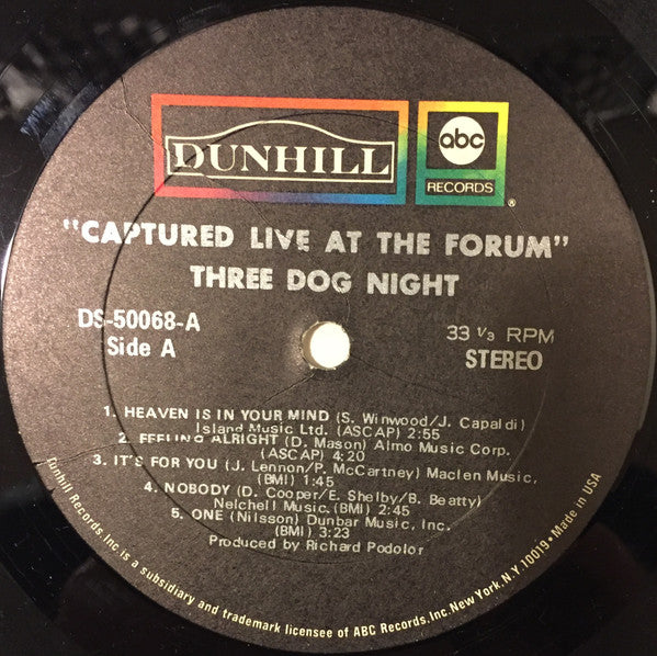 Three Dog Night : Captured Live At The Forum (LP, Album, Gat)