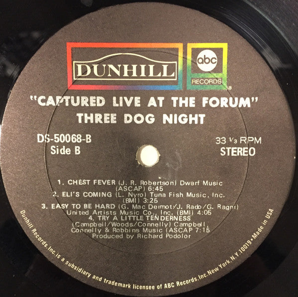 Three Dog Night : Captured Live At The Forum (LP, Album, Gat)