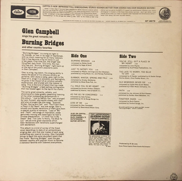 Glen Campbell : Burning Bridges (LP, Album, Scr)