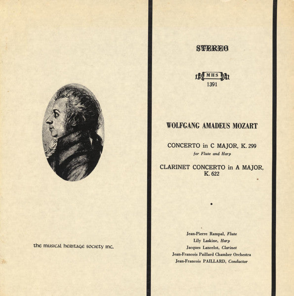 Wolfgang Amadeus Mozart - Jean-Pierre Rampal & Lily Laskine, Jacques Lancelot, Jean-Francois Paillard Chamber Orchestra* : Concerto in C Major, K. 299 for Flute & Harp, Clarinet Concerto in A Major, K. 622 (LP, RE)