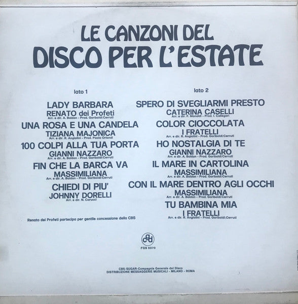 Various : Le Canzoni Del Disco Per L'Estate  (LP, Comp)