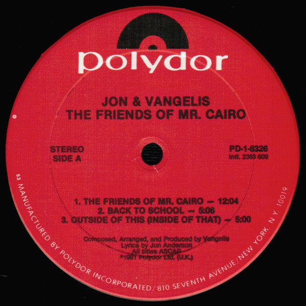 Jon And Vangelis* : The Friends Of Mr. Cairo (LP, Album, 53-)