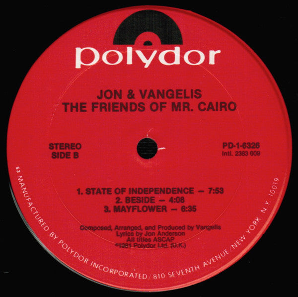 Jon And Vangelis* : The Friends Of Mr. Cairo (LP, Album, 53-)